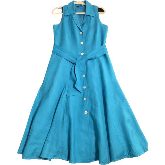 Coldwater Creek Womens A-Line Dress Linen Blend Button Front Midi Fully Lined 8 - Picture 8 of 9